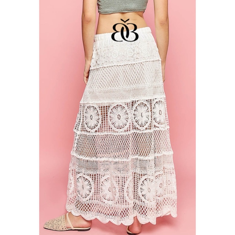 POL Off White Elastic Waist Crochet Flared Maxi Skirt - Picture 5 of 10